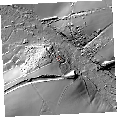 Shaded relief map of the ground around TR275HY, computed from Environment Agency LiDAR. The ground here sits at about 27 m above sea level and falls 58 m across the surrounding 800 m. Surface water reaching this point runs off ground lying to the south-west, 23.7 m higher.