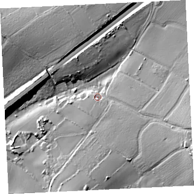 Shaded relief map of the ground around TR275JS, computed from Environment Agency LiDAR. The ground here sits at about 44 m above sea level and falls 49 m across the surrounding 800 m. Surface water reaching this point runs off ground lying to the east-south-east, 26.3 m higher.