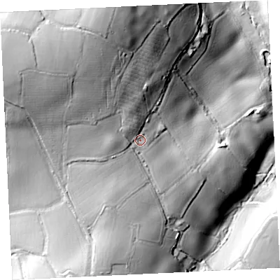 Shaded relief map of the ground around TR275JU, computed from Environment Agency LiDAR. The ground here sits at about 78 m above sea level and falls 69 m across the surrounding 800 m. Surface water reaching this point runs off ground lying to the west-north-west, 22.7 m higher.