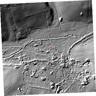 Shaded relief map of the ground around TR276AS, computed from Environment Agency LiDAR. The ground here sits at about 35 m above sea level and falls 31 m across the surrounding 800 m. Surface water reaching this point runs off ground lying to the south-east, 6.0 m higher.