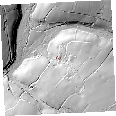 Shaded relief map of the ground around TR276BP, computed from Environment Agency LiDAR. The ground here sits at about 56 m above sea level and falls 43 m across the surrounding 800 m. Surface water reaching this point runs off ground lying to the south-east, 29.5 m higher.