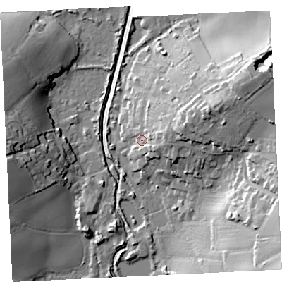 Shaded relief map of the ground around TR276HL, computed from Environment Agency LiDAR. The ground here sits at about 9 m above sea level and falls 31 m across the surrounding 800 m. Surface water reaching this point runs off ground lying to the east, 10.5 m higher.