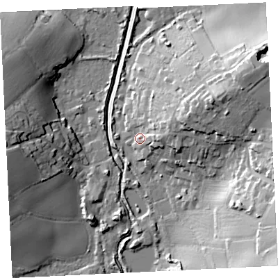 Shaded relief map of the ground around TR276HR, computed from Environment Agency LiDAR. The ground here sits at about 8 m above sea level and falls 31 m across the surrounding 800 m. Surface water reaching this point runs off ground lying to the east-north-east, 12.2 m higher.