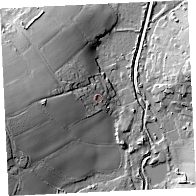 Shaded relief map of the ground around TR276JS, computed from Environment Agency LiDAR. The ground here sits at about 10 m above sea level and falls 27 m across the surrounding 800 m. Surface water reaching this point runs off ground lying to the west, 20.4 m higher.