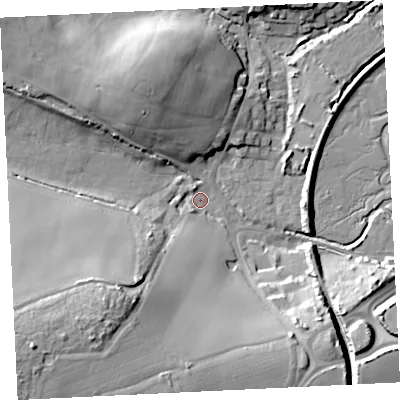Shaded relief map of the ground around TR276LQ, computed from Environment Agency LiDAR. The ground here sits at about 5 m above sea level and falls 40 m across the surrounding 800 m. Surface water reaching this point runs off ground lying to the south-west, 30.7 m higher.