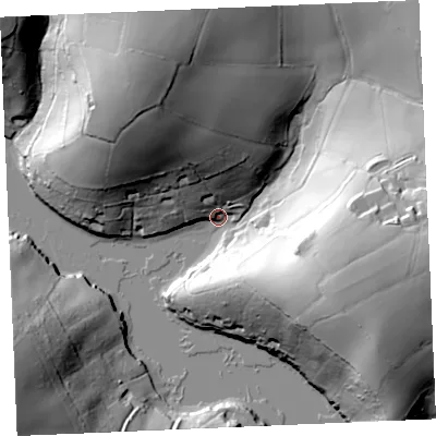 Shaded relief map of the ground around TR36AR, computed from Environment Agency LiDAR. The ground here sits at about 4 m above sea level and falls 56 m across the surrounding 800 m. Surface water reaching this point runs off ground lying to the north-north-west, 55.1 m higher.
