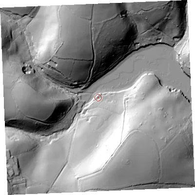 Shaded relief map of the ground around TR36AT, computed from Environment Agency LiDAR. The ground here sits at about 4 m above sea level and falls 59 m across the surrounding 800 m. Surface water reaching this point runs off ground lying to the south-south-east, 58.4 m higher.