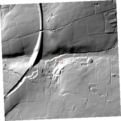 Shaded relief map of the ground around TR36LD, computed from Environment Agency LiDAR. The ground here sits at about 29 m above sea level and falls 61 m across the surrounding 800 m. Surface water reaching this point runs off ground lying to the south-east, 47.3 m higher.