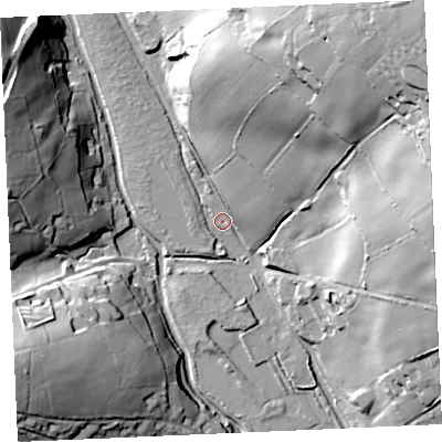 Shaded relief map of the ground around TR36LG, computed from Environment Agency LiDAR. The ground here sits at about 7 m above sea level and falls 66 m across the surrounding 800 m. Surface water reaching this point runs off ground lying to the north-east, 64.4 m higher.