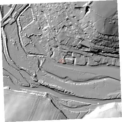 Shaded relief map of the ground around TR36PJ, computed from Environment Agency LiDAR. The ground here sits at about 3 m above sea level and falls 52 m across the surrounding 800 m. Surface water reaching this point runs off ground lying to the north-north-east, 19.9 m higher.