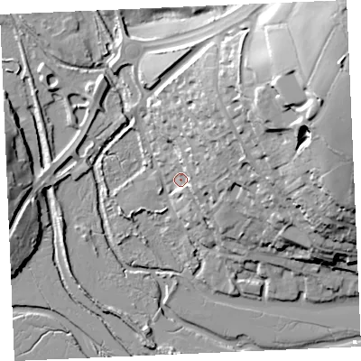 Shaded relief map of the ground around TR36PQ, computed from Environment Agency LiDAR. The ground here sits at about 6 m above sea level and falls 55 m across the surrounding 800 m. Surface water reaching this point runs off ground lying to the north-east, 29.8 m higher.