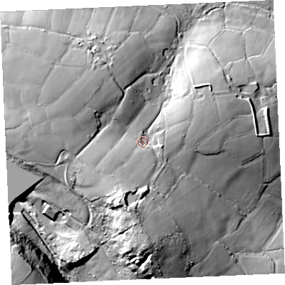 Shaded relief map of the ground around TR37AW, computed from Environment Agency LiDAR. The ground here sits at about 166 m above sea level and falls 43 m across the surrounding 800 m. Surface water reaching this point runs off ground lying to the south-south-west, 15.3 m higher.