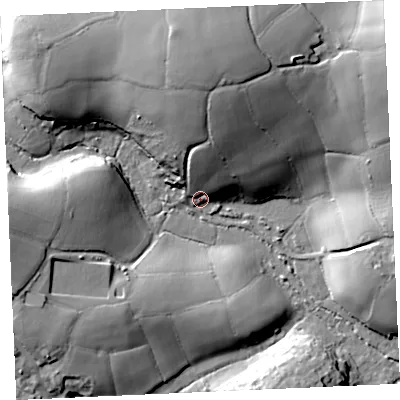 Shaded relief map of the ground around TR37DL, computed from Environment Agency LiDAR. The ground here sits at about 118 m above sea level and falls 35 m across the surrounding 800 m. Surface water reaching this point runs off ground lying to the north, 28.6 m higher.