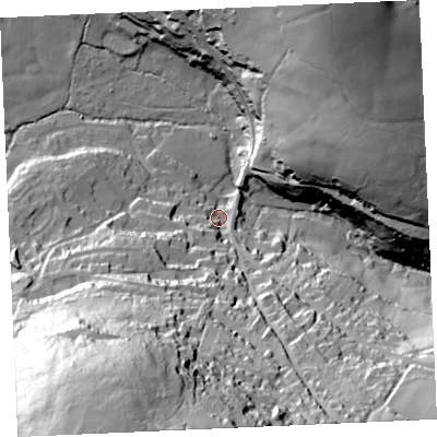 Shaded relief map of the ground around TR37EA, computed from Environment Agency LiDAR. The ground here sits at about 24 m above sea level and falls 98 m across the surrounding 800 m. Surface water reaching this point runs off ground lying to the south-south-west, 90.4 m higher.