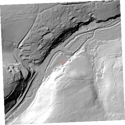 Shaded relief map of the ground around TR37FN, computed from Environment Agency LiDAR. The ground here sits at about 4 m above sea level and falls 73 m across the surrounding 800 m. Surface water reaching this point runs off ground lying to the south, 43.0 m higher.