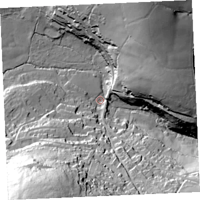 Shaded relief map of the ground around TR37HA, computed from Environment Agency LiDAR. The ground here sits at about 21 m above sea level and falls 96 m across the surrounding 800 m. Surface water reaching this point runs off ground lying to the south-south-west, 89.5 m higher.