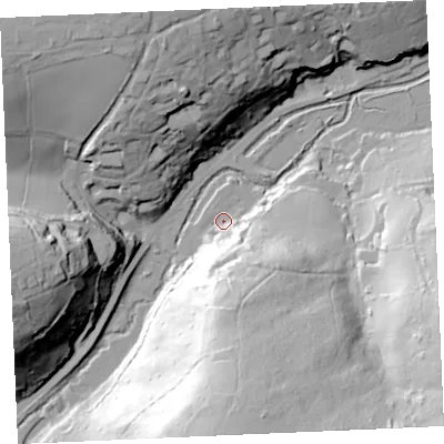Shaded relief map of the ground around TR37JR, computed from Environment Agency LiDAR. The ground here sits at about 4 m above sea level and falls 74 m across the surrounding 800 m. Surface water reaching this point runs off ground lying to the south, 43.3 m higher.