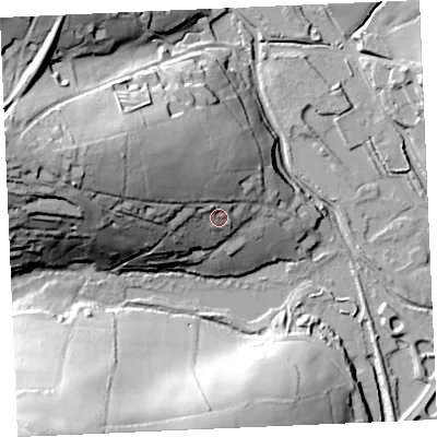 Shaded relief map of the ground around TR37NP, computed from Environment Agency LiDAR. The ground here sits at about 19 m above sea level and falls 61 m across the surrounding 800 m. Surface water reaching this point runs off ground lying to the north-west, 17.3 m higher.