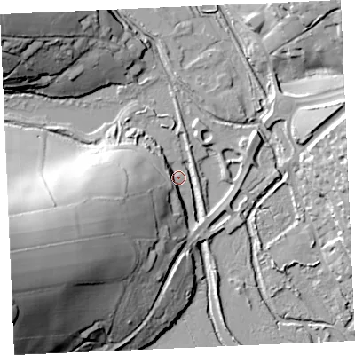 Shaded relief map of the ground around TR37NR, computed from Environment Agency LiDAR. The ground here sits at about 4 m above sea level and falls 49 m across the surrounding 800 m. Surface water reaching this point runs off ground lying to the west-south-west, 46.8 m higher.