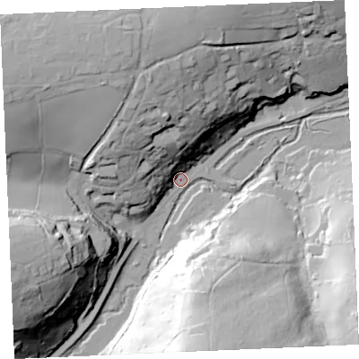 Shaded relief map of the ground around TR37NY, computed from Environment Agency LiDAR. The ground here sits at about 3 m above sea level and falls 64 m across the surrounding 800 m. Surface water reaching this point runs off ground lying to the north-north-west, 38.6 m higher.
