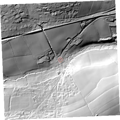Shaded relief map of the ground around TR37PS, computed from Environment Agency LiDAR. The ground here sits at about 11 m above sea level and falls 58 m across the surrounding 800 m. Surface water reaching this point runs off ground lying to the north-west, 51.7 m higher.