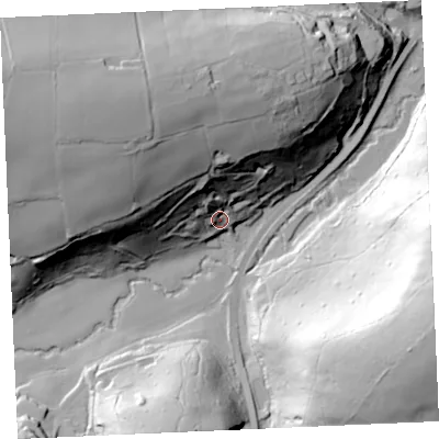 Shaded relief map of the ground around TR37QW, computed from Environment Agency LiDAR. The ground here sits at about 14 m above sea level and falls 74 m across the surrounding 800 m. Surface water reaching this point runs off ground lying to the north-west, 60.0 m higher.