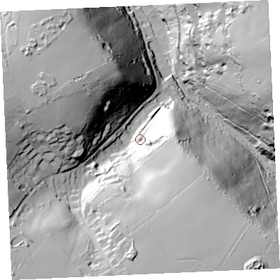 Shaded relief map of the ground around TR48AR, computed from Environment Agency LiDAR. The ground here sits at about 45 m above sea level and falls 92 m across the surrounding 800 m. Surface water reaching this point runs off ground lying to the south-east, 54.0 m higher.