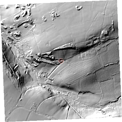 Shaded relief map of the ground around TR48DH, computed from Environment Agency LiDAR. The ground here sits at about 81 m above sea level and falls 74 m across the surrounding 800 m. Surface water reaching this point runs off ground lying to the north-north-east, 31.4 m higher.