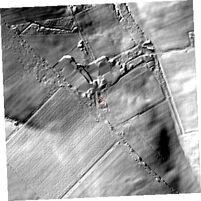 Shaded relief map of the ground around TR48HG, computed from Environment Agency LiDAR. The ground here sits at about 138 m above sea level and falls 36 m across the surrounding 800 m. Surface water reaching this point runs off ground lying to the south-south-east, 12.6 m higher.
