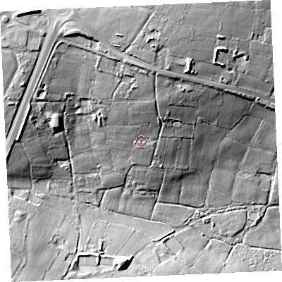 Shaded relief map of the ground around TR48HX, computed from Environment Agency LiDAR. The ground here sits at about 127 m above sea level and falls 42 m across the surrounding 800 m. Surface water reaching this point runs off ground lying to the north, 16.5 m higher.
