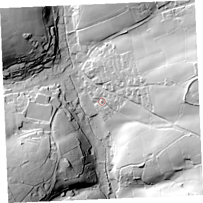 Shaded relief map of the ground around TR48JN, computed from Environment Agency LiDAR. The ground here sits at about 60 m above sea level and falls 60 m across the surrounding 800 m. Surface water reaching this point runs off ground lying to the east-north-east, 19.0 m higher.