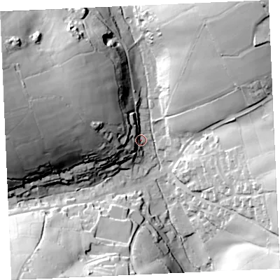 Shaded relief map of the ground around TR48NH, computed from Environment Agency LiDAR. The ground here sits at about 58 m above sea level and falls 57 m across the surrounding 800 m. Surface water reaching this point runs off ground lying to the west-north-west, 33.3 m higher.