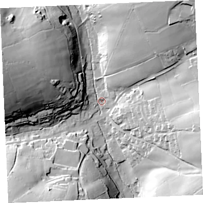 Shaded relief map of the ground around TR48NL, computed from Environment Agency LiDAR. The ground here sits at about 55 m above sea level and falls 56 m across the surrounding 800 m. Surface water reaching this point runs off ground lying to the north-east, 50.4 m higher.