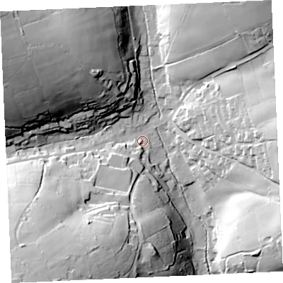 Shaded relief map of the ground around TR48PY, computed from Environment Agency LiDAR. The ground here sits at about 56 m above sea level and falls 63 m across the surrounding 800 m. Surface water reaching this point runs off ground lying to the south-west, 55.1 m higher.