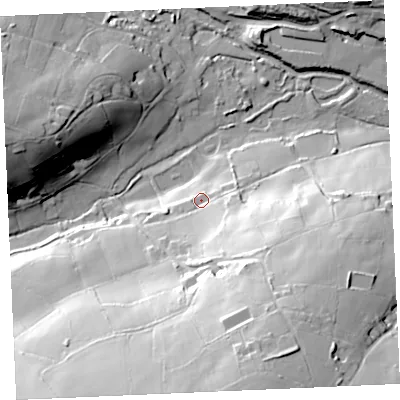 Shaded relief map of the ground around TR48RB, computed from Environment Agency LiDAR. The ground here sits at about 25 m above sea level and falls 67 m across the surrounding 800 m. Surface water reaching this point runs off ground lying to the south-east, 33.0 m higher.