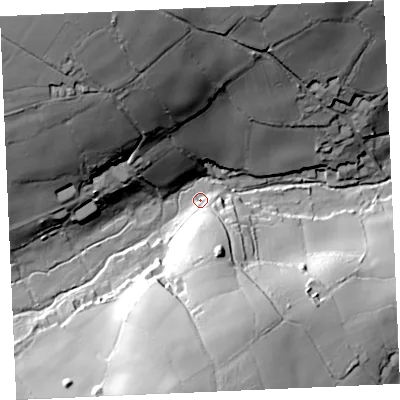 Shaded relief map of the ground around TR48RN, computed from Environment Agency LiDAR. The ground here sits at about 35 m above sea level and falls 67 m across the surrounding 800 m. Surface water reaching this point runs off ground lying to the south, 27.3 m higher.