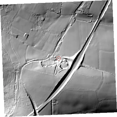 Shaded relief map of the ground around TR49HR, computed from Environment Agency LiDAR. The ground here sits at about 85 m above sea level and falls 46 m across the surrounding 800 m. Surface water reaching this point runs off ground lying to the south, 27.9 m higher.