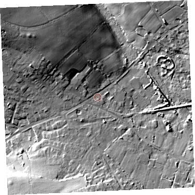 Shaded relief map of the ground around TR49QQ, computed from Environment Agency LiDAR. The ground here sits at about 66 m above sea level and falls 29 m across the surrounding 800 m. Surface water reaching this point runs off ground lying to the north-west, 15.3 m higher.