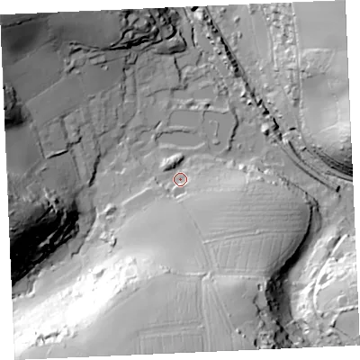 Shaded relief map of the ground around TR60AX, computed from Environment Agency LiDAR. The ground here sits at about 14 m above sea level and falls 71 m across the surrounding 800 m. Surface water reaching this point runs off ground lying to the south, 60.6 m higher.