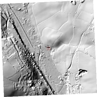 Shaded relief map of the ground around TR60DJ, computed from Environment Agency LiDAR. The ground here sits at about 7 m above sea level and falls 61 m across the surrounding 800 m. Surface water reaching this point runs off ground lying to the east, 56.9 m higher.