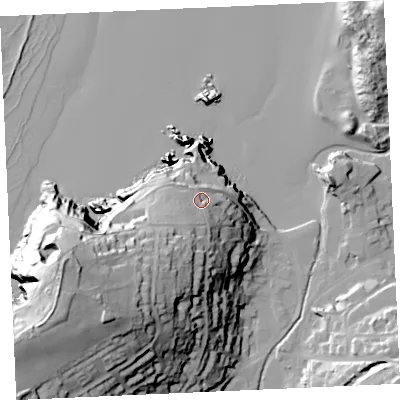 Shaded relief map of the ground around TR60DR, computed from Environment Agency LiDAR. The ground here sits at about 28 m above sea level and falls 68 m across the surrounding 800 m. Surface water reaching this point runs off ground lying to the south-west, 37.6 m higher.