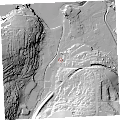 Shaded relief map of the ground around TR60EW, computed from Environment Agency LiDAR. The ground here sits at about 7 m above sea level and falls 58 m across the surrounding 800 m. Surface water reaching this point runs off ground lying to the east-south-east, 15.2 m higher.