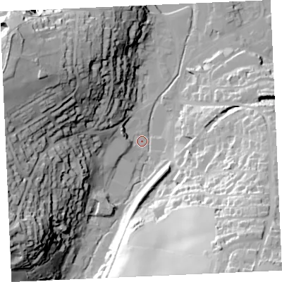 Shaded relief map of the ground around TR60JX, computed from Environment Agency LiDAR. The ground here sits at about 7 m above sea level and falls 62 m across the surrounding 800 m. Surface water reaching this point runs off ground lying to the west-north-west, 57.7 m higher.