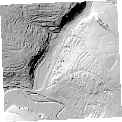 Shaded relief map of the ground around TR72HR, computed from Environment Agency LiDAR. The ground here sits at about 8 m above sea level and falls 54 m across the surrounding 800 m. Surface water reaching this point runs off ground lying to the east-south-east, 23.2 m higher.
