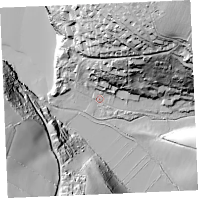 Shaded relief map of the ground around TR84BB, computed from Environment Agency LiDAR. The ground here sits at about 7 m above sea level and falls 84 m across the surrounding 800 m. Surface water reaching this point runs off ground lying to the north-east, 79.0 m higher.