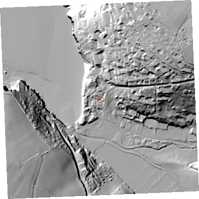 Shaded relief map of the ground around TR84BJ, computed from Environment Agency LiDAR. The ground here sits at about 10 m above sea level and falls 84 m across the surrounding 800 m. Surface water reaching this point runs off ground lying to the north-east, 32.4 m higher.