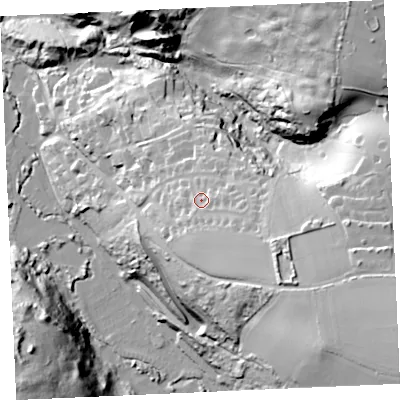 Shaded relief map of the ground around TR85PE, computed from Environment Agency LiDAR. The ground here sits at about 43 m above sea level and falls 66 m across the surrounding 800 m. Surface water reaching this point runs off ground lying to the east-south-east, 5.7 m higher.