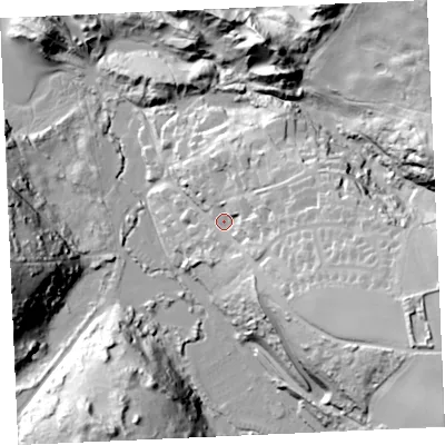 Shaded relief map of the ground around TR85PP, computed from Environment Agency LiDAR. The ground here sits at about 22 m above sea level and falls 58 m across the surrounding 800 m. Surface water reaching this point runs off ground lying to the east-south-east, 29.9 m higher.