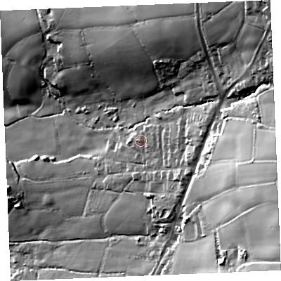 Shaded relief map of the ground around TR96LR, computed from Environment Agency LiDAR. The ground here sits at about 117 m above sea level and falls 69 m across the surrounding 800 m. Surface water reaching this point runs off ground lying to the east, 4.5 m higher.
