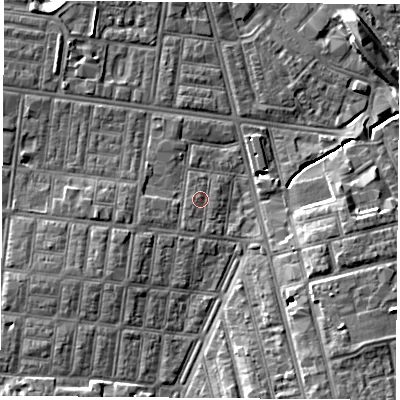 Shaded relief map of the ground around TS13EN, computed from Environment Agency LiDAR. The ground here sits at about 6 m above sea level and falls 8 m across the surrounding 800 m. Surface water reaching this point runs off ground lying to the south-south-west, 1.2 m higher.
